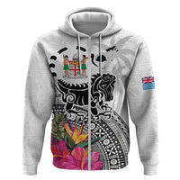Fiji Iguana Zip Hoodie Tapa Tribal Tattoo and Hibiscus LT03 Zip Hoodie White - Polynesian Pride