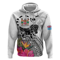 Fiji Iguana Zip Hoodie Tapa Tribal Tattoo and Hibiscus LT03 Pullover Hoodie White - Polynesian Pride