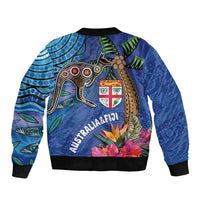 Fiji and Australia Together Bomber Jacket Aboriginal Kangaroo and Tapa Tribal Hibiscus