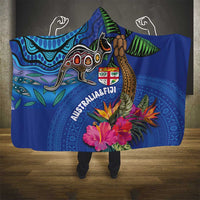 Fiji and Australia Together Hooded Blanket Aboriginal Kangaroo and Tapa Tribal Hibiscus