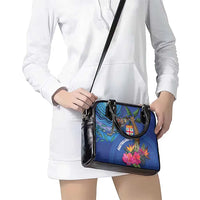 Fiji and Australia Together Shoulder Handbag Aboriginal Kangaroo and Tapa Tribal Hibiscus