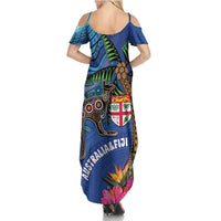 Fiji and Australia Together Summer Maxi Dress Aboriginal Kangaroo and Tapa Tribal Hibiscus