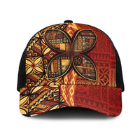 Samoan Pacific Tribal Flower Geometric Art Tattoos Baseball Net Cap Siapo Pattern Flame Sunset - Polynesian Pride