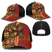 Samoan Pacific Tribal Flower Geometric Art Tattoos Baseball Net Cap Siapo Pattern Flame Sunset LT03 - Polynesian Pride