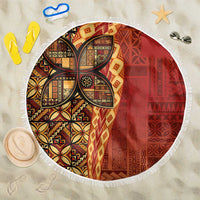 Samoan Pacific Tribal Flower Geometric Art Tattoos Beach Blanket Siapo Pattern Flame Sunset LT03 One Size 150cm Red - Polynesian Pride