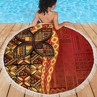 Samoan Pacific Tribal Flower Geometric Art Tattoos Beach Blanket Siapo Pattern Flame Sunset LT03 - Polynesian Pride