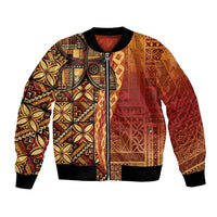 Samoan Pacific Tribal Flower Geometric Art Tattoos Bomber Jacket Siapo Pattern Flame Sunset - Polynesian Pride