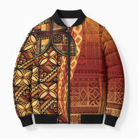 Samoan Pacific Tribal Flower Geometric Art Tattoos Bomber Puffer Jacket Siapo Pattern Flame Sunset LT03 Red - Polynesian Pride