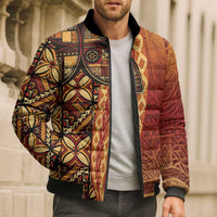 Samoan Pacific Tribal Flower Geometric Art Tattoos Bomber Puffer Jacket Siapo Pattern Flame Sunset LT03 - Polynesian Pride