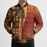 Samoan Pacific Tribal Flower Geometric Art Tattoos Bomber Puffer Jacket Siapo Pattern Flame Sunset LT03 - Polynesian Pride