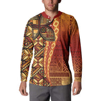 Samoan Pacific Tribal Flower Geometric Art Tattoos Button Sweatshirt Siapo Pattern Flame Sunset LT03 - Polynesian Pride