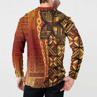 Samoan Pacific Tribal Flower Geometric Art Tattoos Button Sweatshirt Siapo Pattern Flame Sunset LT03 - Polynesian Pride