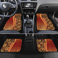 Samoan Pacific Tribal Flower Geometric Art Tattoos Car Mats Siapo Pattern Flame Sunset LT03 Set 4pcs Red - Polynesian Pride