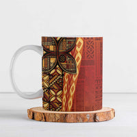 Samoan Pacific Tribal Flower Geometric Art Tattoos Ceramic Mug Siapo Pattern Flame Sunset - Polynesian Pride