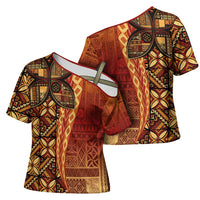 Samoan Pacific Tribal Flower Geometric Art Tattoos Cross Shoulder Shirt Siapo Pattern Flame Sunset LT03 - Polynesian Pride
