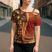 Samoan Pacific Tribal Flower Geometric Art Tattoos Cross Shoulder Shirt Siapo Pattern Flame Sunset LT03 - Polynesian Pride