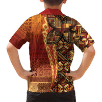 Samoan Pacific Tribal Flower Geometric Art Tattoos Family Matching Summer Maxi Dress and Hawaiian Shirt Siapo Pattern Flame Sunset - Polynesian Pride