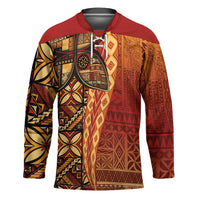 Samoan Pacific Tribal Flower Geometric Art Tattoos Hockey Jersey Siapo Pattern Flame Sunset LT03 Unisex Red - Polynesian Pride