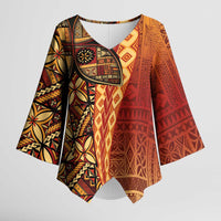 Samoan Pacific Tribal Flower Geometric Art Tattoos Kimono Sleeve Blouse Siapo Pattern Flame Sunset - Polynesian Pride