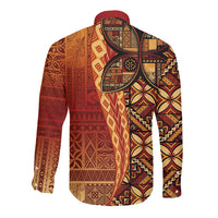 Samoan Pacific Tribal Flower Geometric Art Tattoos Long Sleeve Button Shirt Siapo Pattern Flame Sunset LT03 - Polynesian Pride