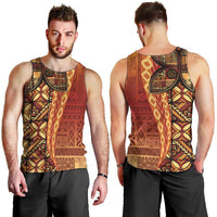 Samoan Pacific Tribal Flower Geometric Art Tattoos Men Tank Top Siapo Pattern Flame Sunset - Polynesian Pride