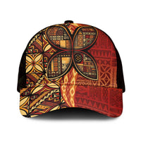 Samoan Pacific Tribal Flower Geometric Art Tattoos Mesh Trucker Cap Siapo Pattern Flame Sunset LT03 One Size Black Red - Polynesian Pride