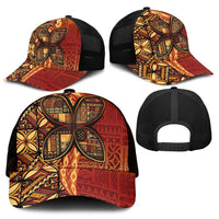 Samoan Pacific Tribal Flower Geometric Art Tattoos Mesh Trucker Cap Siapo Pattern Flame Sunset LT03 - Polynesian Pride
