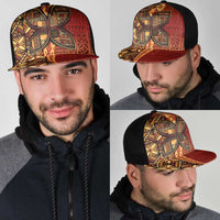 Samoan Pacific Tribal Flower Geometric Art Tattoos Mesh Trucker Cap Siapo Pattern Flame Sunset LT03 - Polynesian Pride