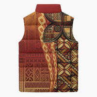 Samoan Pacific Tribal Flower Geometric Art Tattoos Sleeveless Puffer Jacket Siapo Pattern Flame Sunset LT03 - Polynesian Pride