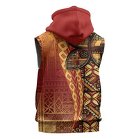 Samoan Pacific Tribal Flower Geometric Art Tattoos Sleeveless Zip Hoodie Siapo Pattern Flame Sunset - Polynesian Pride