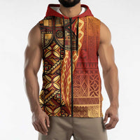 Samoan Pacific Tribal Flower Geometric Art Tattoos Sleeveless Zip Hoodie Siapo Pattern Flame Sunset LT03 - Polynesian Pride