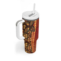 Samoan Pacific Tribal Flower Geometric Art Tattoos Tumbler With Handle Siapo Pattern Flame Sunset - Polynesian Pride