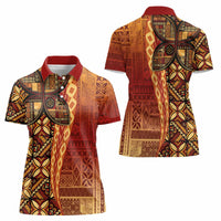 Samoan Pacific Tribal Flower Geometric Art Tattoos Women Polo Shirt Siapo Pattern Flame Sunset - Polynesian Pride