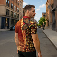 Samoan Pacific Tribal Flower Geometric Art Tattoos Zipper Polo Shirt Siapo Pattern Flame Sunset LT03 - Polynesian Pride