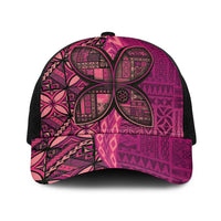 Samoan Pacific Tribal Flower Geometric Art Tattoos Baseball Net Cap Siapo Pattern Romantic Rose LT03 One Size Black Pink - Polynesian Pride
