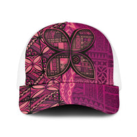 Samoan Pacific Tribal Flower Geometric Art Tattoos Baseball Net Cap Siapo Pattern Romantic Rose LT03 One Size White Pink - Polynesian Pride