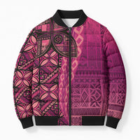 Samoan Pacific Tribal Flower Geometric Art Tattoos Bomber Puffer Jacket Siapo Pattern Romantic Rose LT03 Pink - Polynesian Pride