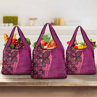 Samoan Pacific Tribal Flower Geometric Art Tattoos Grocery Bag Siapo Pattern Romantic Rose LT03 3-pack One Size Pink - Polynesian Pride