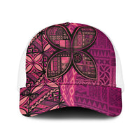 Samoan Pacific Tribal Flower Geometric Art Tattoos Mesh Trucker Cap Siapo Pattern Romantic Rose LT03 One Size White Pink - Polynesian Pride