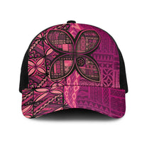 Samoan Pacific Tribal Flower Geometric Art Tattoos Mesh Trucker Cap Siapo Pattern Romantic Rose LT03 One Size Black Pink - Polynesian Pride