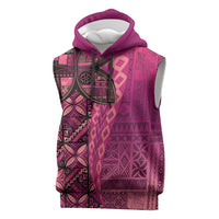Samoan Pacific Tribal Flower Geometric Art Tattoos Sleeveless Hoodie Siapo Pattern Romantic Rose LT03 Pink - Polynesian Pride