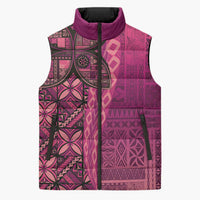 Samoan Pacific Tribal Flower Geometric Art Tattoos Sleeveless Puffer Jacket Siapo Pattern Romantic Rose LT03 Pink - Polynesian Pride