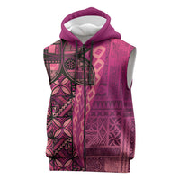 Samoan Pacific Tribal Flower Geometric Art Tattoos Sleeveless Zip Hoodie Siapo Pattern Romantic Rose LT03 Pink - Polynesian Pride