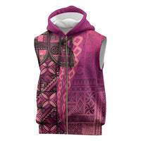 Samoan Pacific Tribal Flower Geometric Art Tattoos Sleeveless Zip Hoodie Siapo Pattern Romantic Rose - Polynesian Pride
