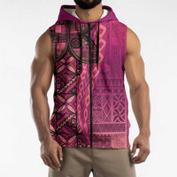 Samoan Pacific Tribal Flower Geometric Art Tattoos Sleeveless Zip Hoodie Siapo Pattern Romantic Rose LT03 - Polynesian Pride