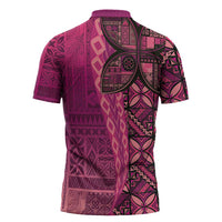 Samoan Pacific Tribal Flower Geometric Art Tattoos Zipper Polo Shirt Siapo Pattern Romantic Rose LT03 - Polynesian Pride