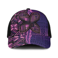 Samoan Pacific Tribal Flower Geometric Art Tattoos Baseball Net Cap Siapo Pattern Purple Haze LT03 One Size Black Purple - Polynesian Pride