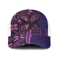 Samoan Pacific Tribal Flower Geometric Art Tattoos Baseball Net Cap Siapo Pattern Purple Haze LT03 One Size White Purple - Polynesian Pride