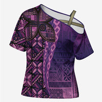 Samoan Pacific Tribal Flower Geometric Art Tattoos Cross Shoulder Shirt Siapo Pattern Purple Haze LT03 Female Purple - Polynesian Pride