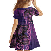 Samoan Pacific Tribal Flower Geometric Art Tattoos Family Matching Long Sleeve Bodycon Dress and Hawaiian Shirt Siapo Pattern Purple Haze - Polynesian Pride